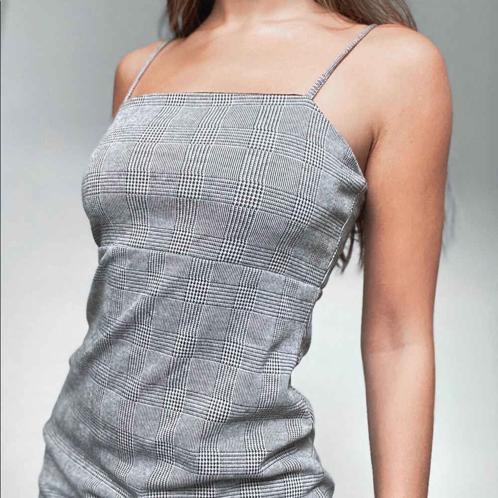 GREY PLAID MINI DRESS